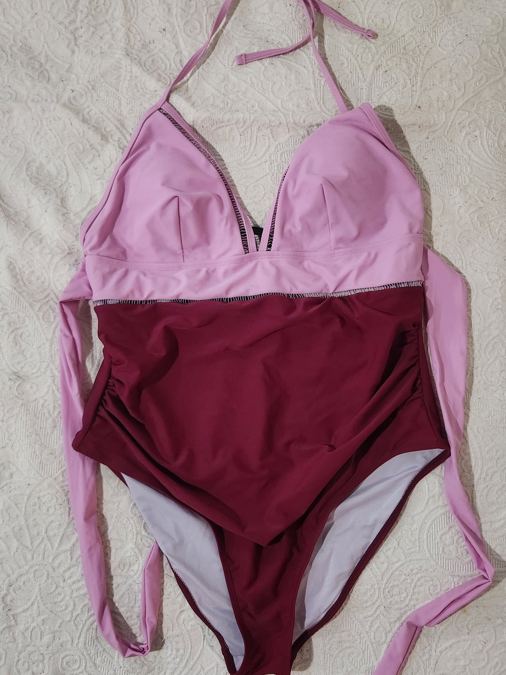 Cupshe Light Pink and Burgundy Girls' One-Piece Swimsuit